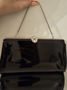 Classic Black Patent Evening Handbag with Silver Hardware